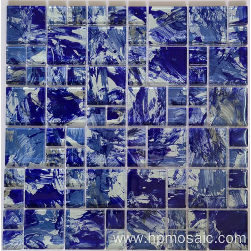 Pacific blue glossy glass versailles thinset mortar tile